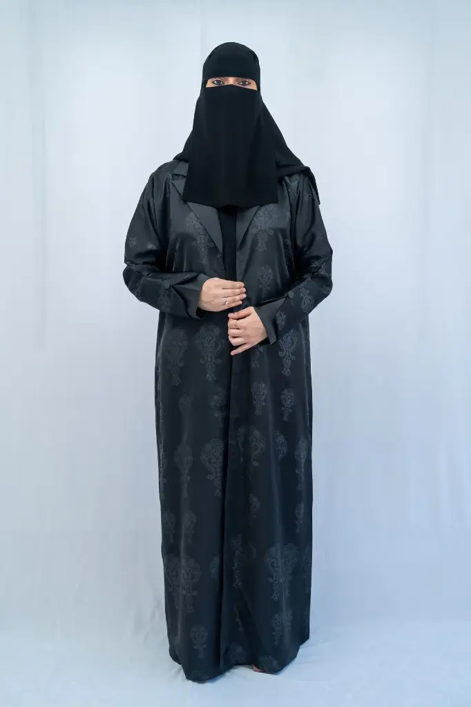  Formal Black Abaya With Flower Patch Print
