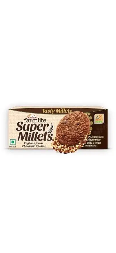 Sunfeast Farmlite Super Millets Ragi and Jowar Chocochip Cookies, Delightfully Tasty & Crunchy, Made with No Added Maida, Pack of 6 Millet Biscuits, 75g