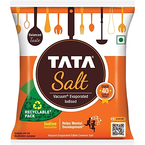 Tata Salt Vacuum Evaporated Iodised Edible Common Salt, 1 kg Pouch