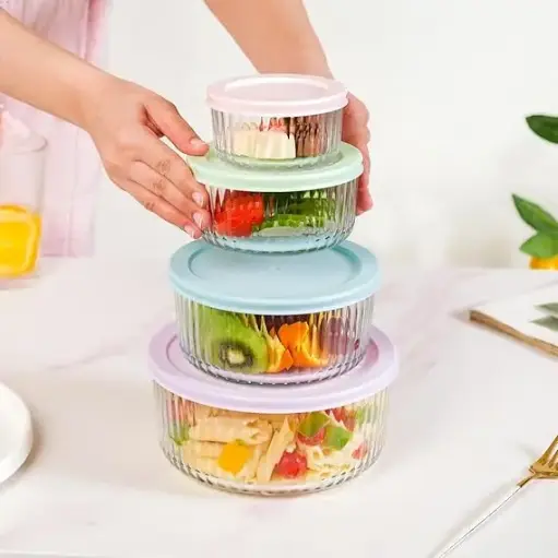 Glass Containers with Lid Set of 4 (XS-230ml, S-460ml, M-950ml, L-1650ml), Borosilicate Glass Containers for Fridge Storage, Microwave, Dishwasher & Refrigerator Safe, Transparent