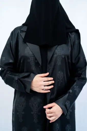  Formal Black Abaya With Flower Patch Print